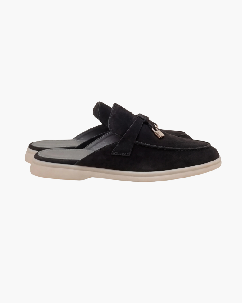 Schwarze Wildleder Mittelmeer-Mules
