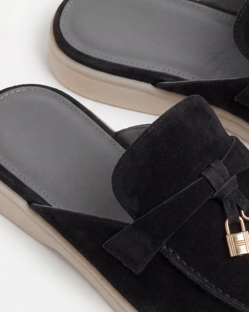 Schwarze Wildleder Mittelmeer-Mules