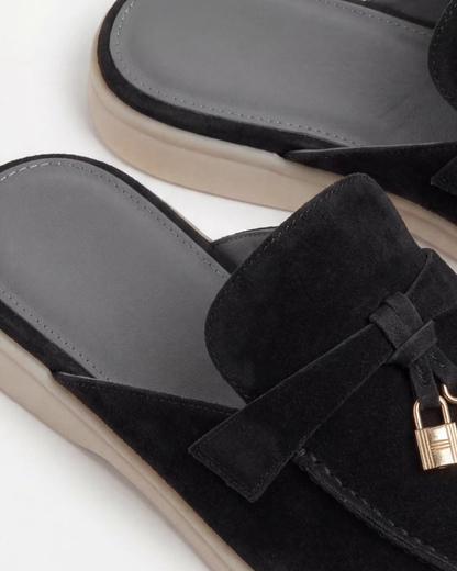 Schwarze Wildleder Mittelmeer-Mules
