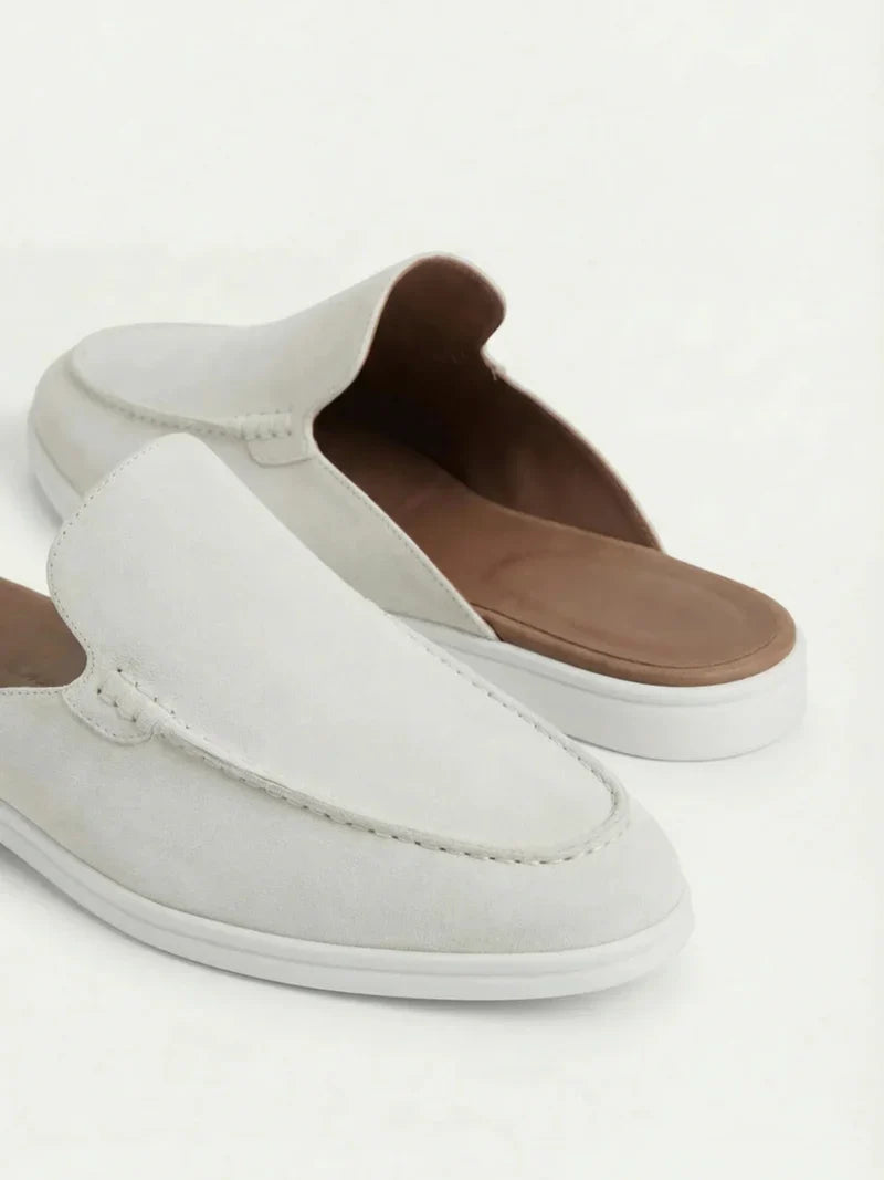 Weiße Wildleder Yacht-Mules