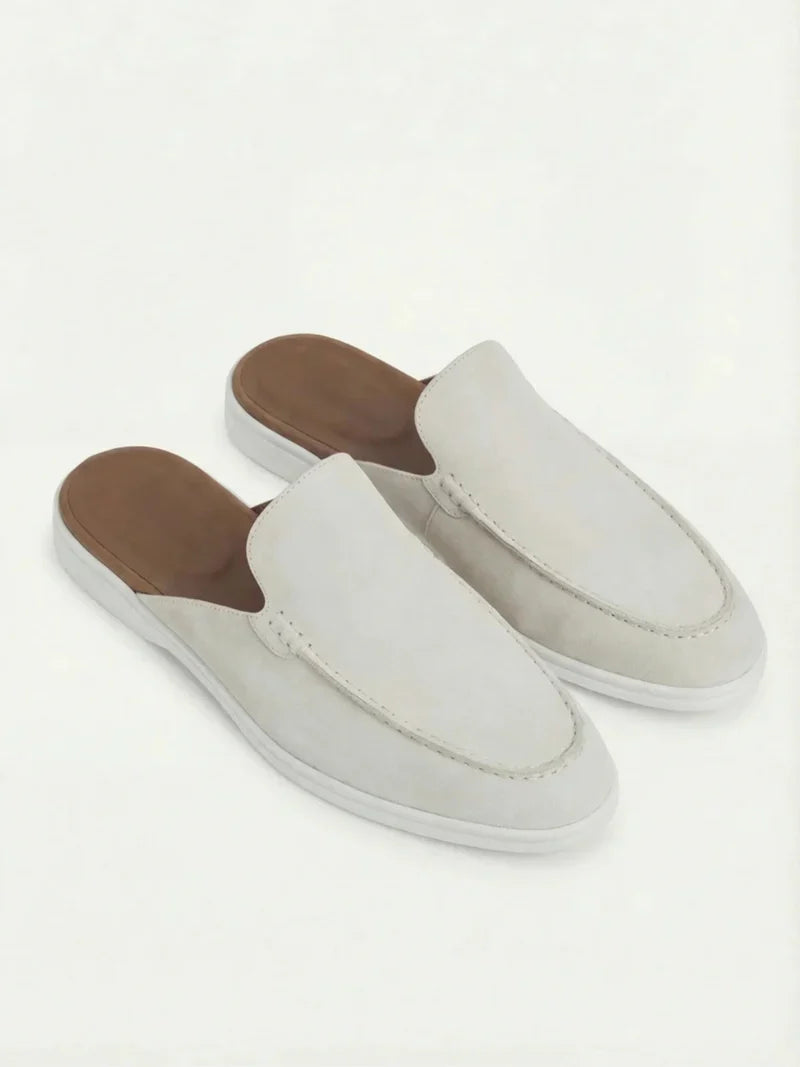 Weiße Wildleder Yacht-Mules