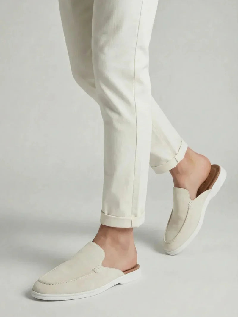 Weiße Wildleder Yacht-Mules