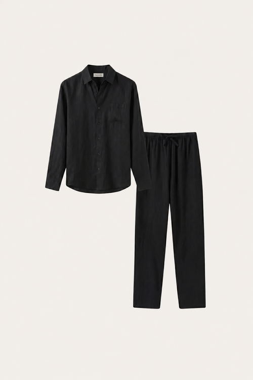 Pisa Leinen Set Langarm Schwarz/Schwarz