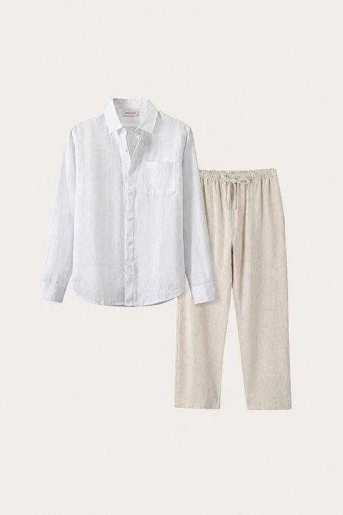 Pisa Leinen Set Langarm Weiß/Beige