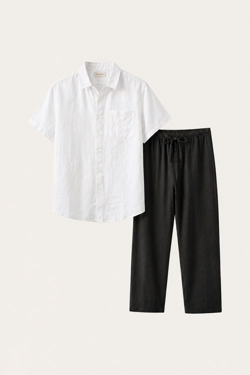 Trento Leinen Set Weiß/Schwarz
