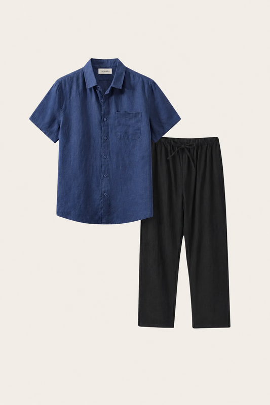 Trento Leinen Set Blau/Schwarz