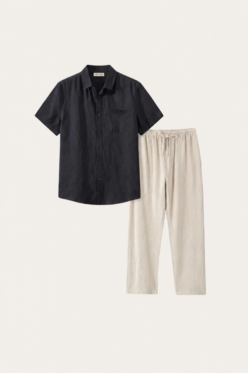 Trento Leinen Set Schwarz/Beige