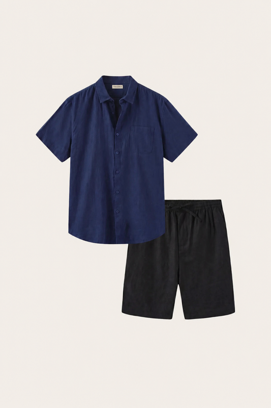 Verona Leinenhemd & Shorts Navy/Schwarz