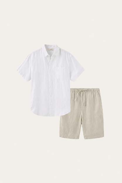 Verona Leinenhemd & Shorts Weiß/Beige