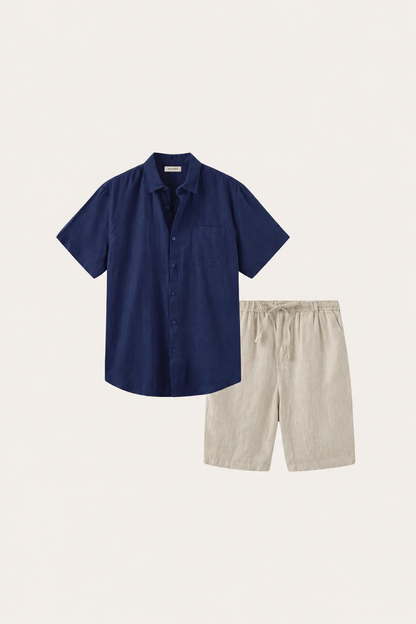 Verona Leinenhemd & Shorts Navy/Beige
