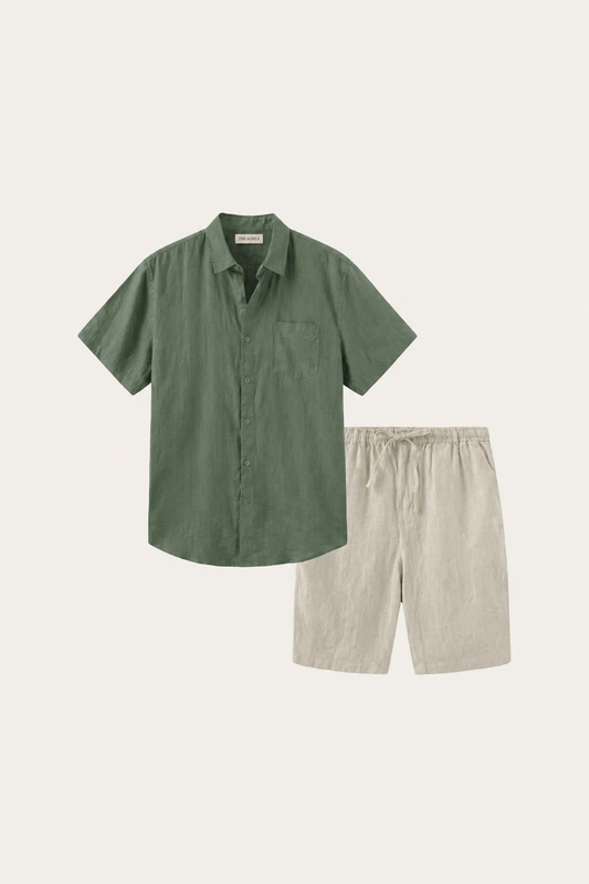 Verona Leinenhemd & Shorts Grün/Beige