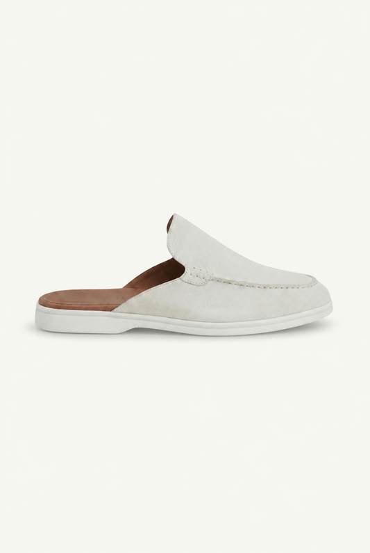 Weiße Wildleder Yacht-Mules