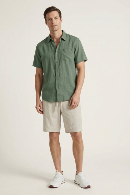 Verona Leinenhemd & Shorts Grün/Beige