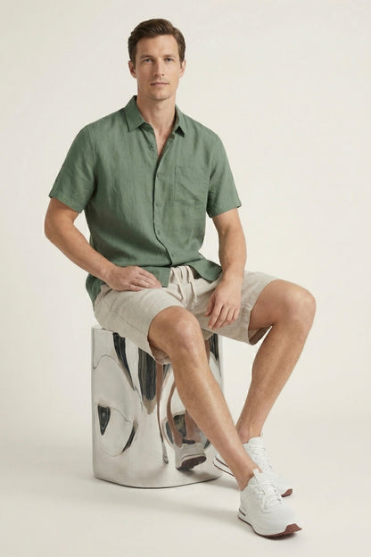 Verona Leinenhemd & Shorts Grün/Beige
