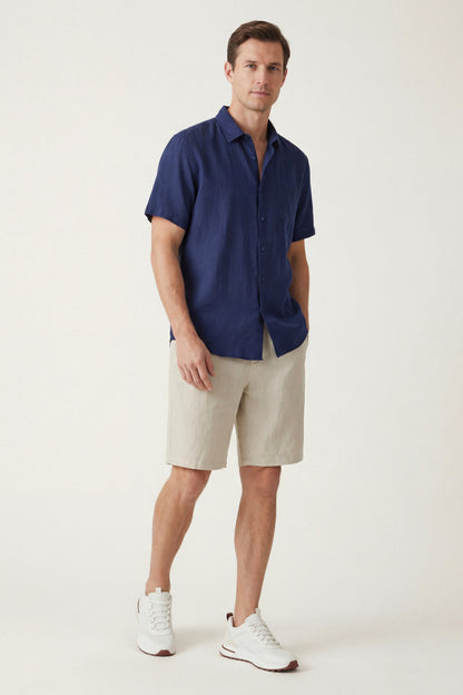 Verona Leinenhemd & Shorts Navy/Beige