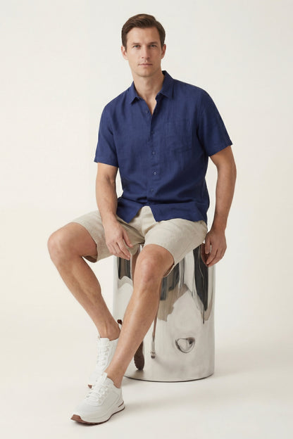Verona Leinenhemd & Shorts Navy/Beige