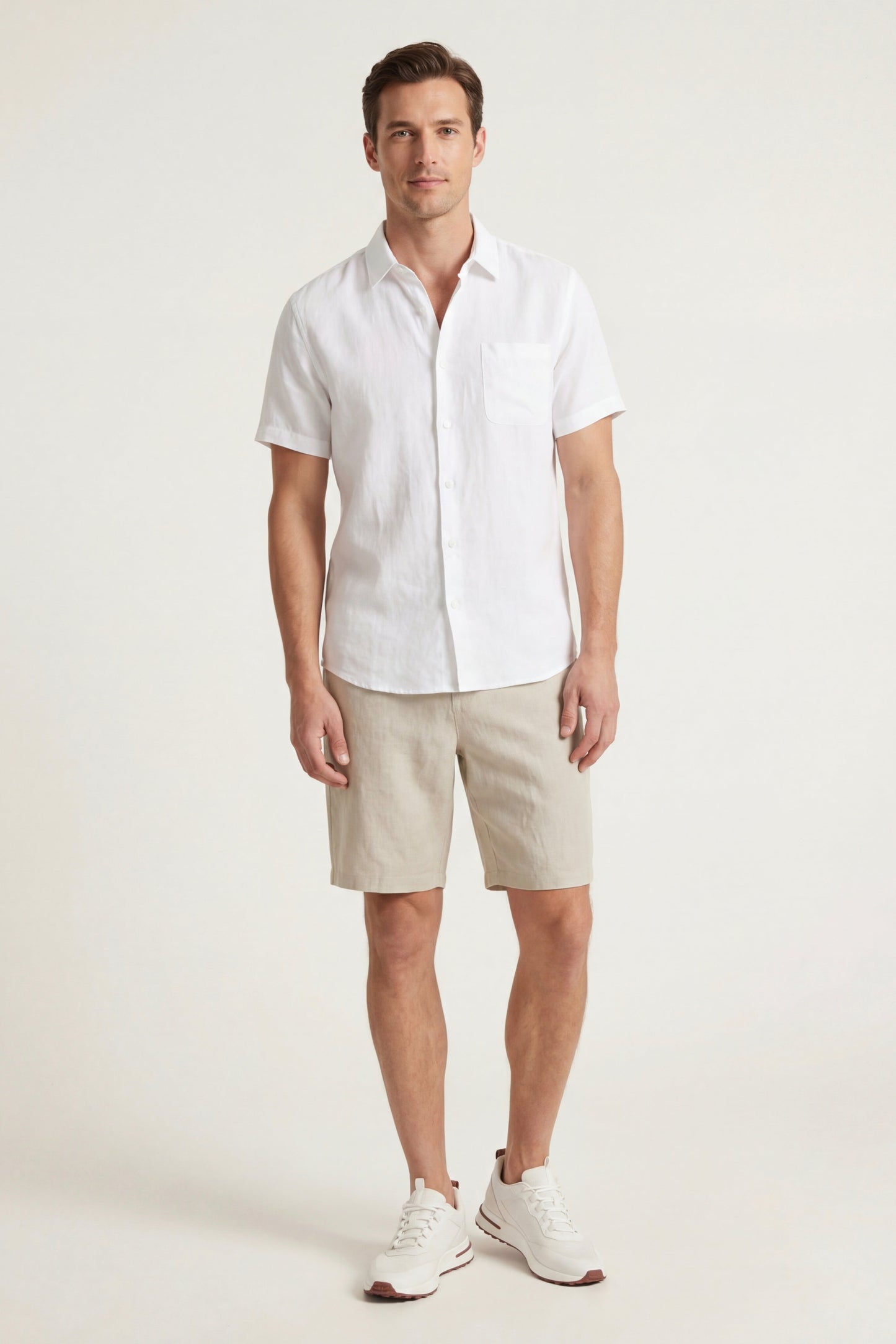 Verona Leinenhemd & Shorts Weiß/Beige