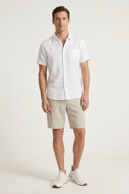 Verona Leinenhemd & Shorts Weiß/Beige