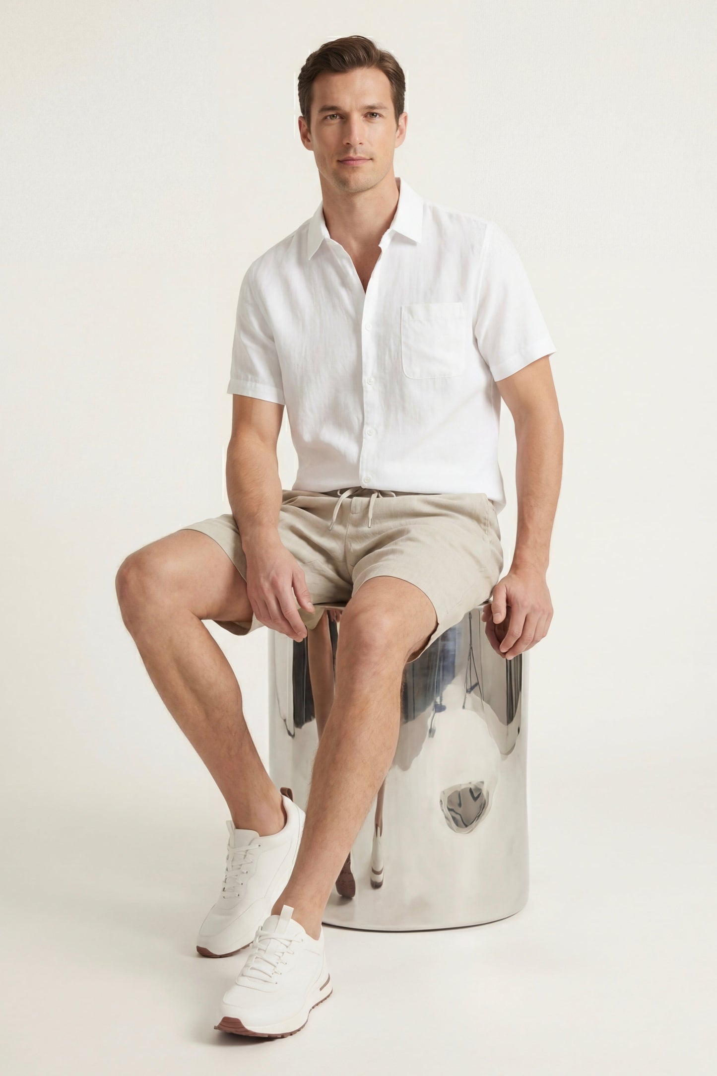 Verona Leinenhemd & Shorts Weiß/Beige
