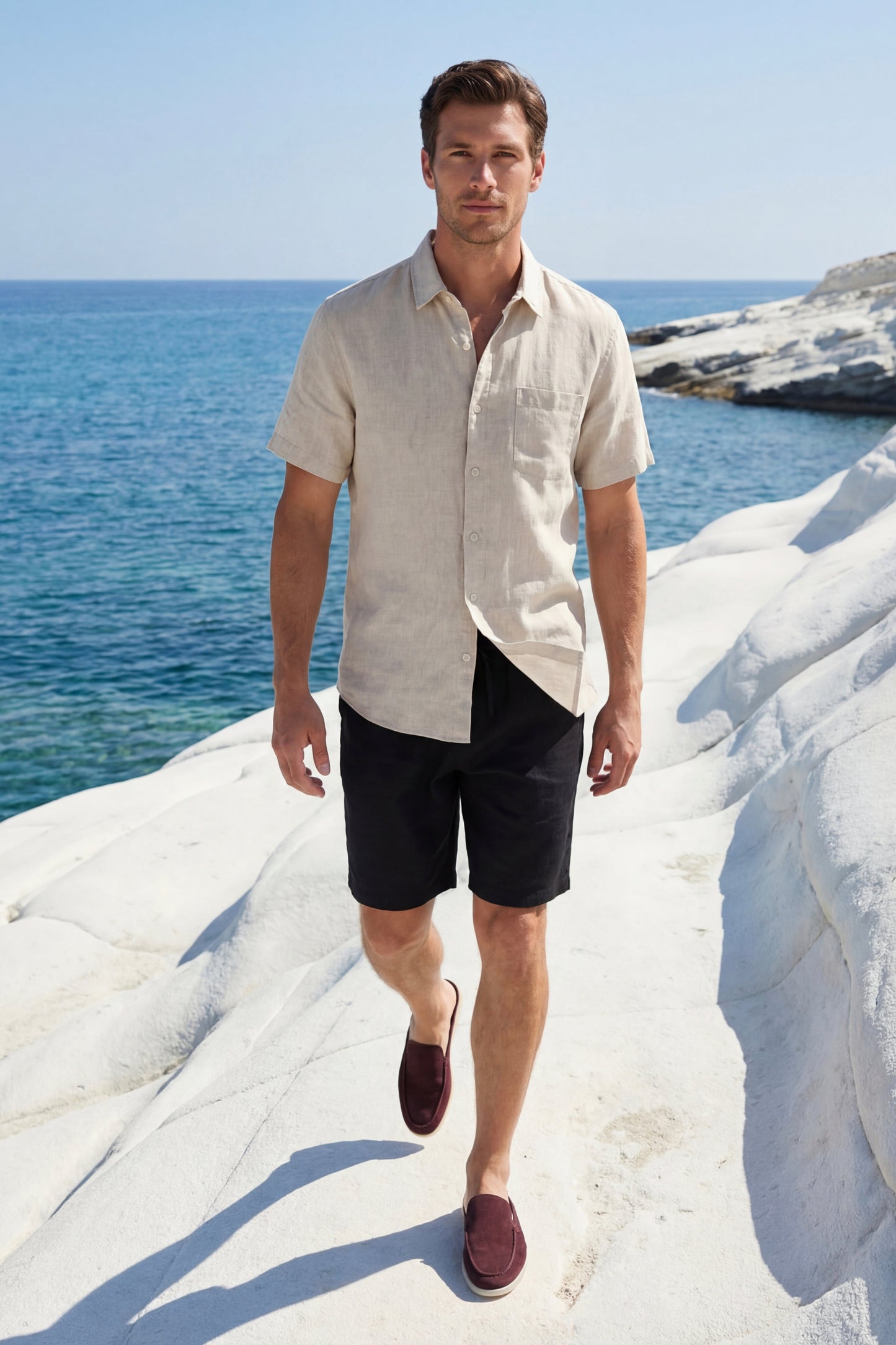 Verona Leinenhemd & Shorts Beige/Schwarz