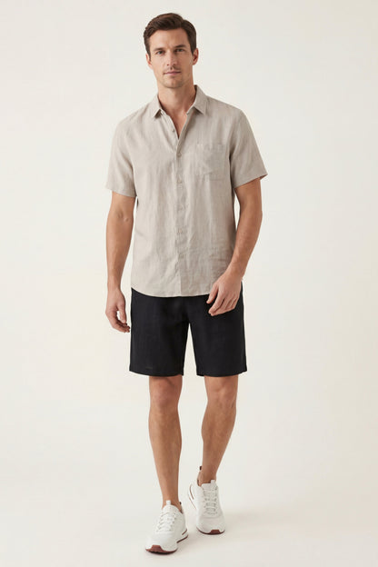 Verona Leinenhemd & Shorts Beige/Schwarz