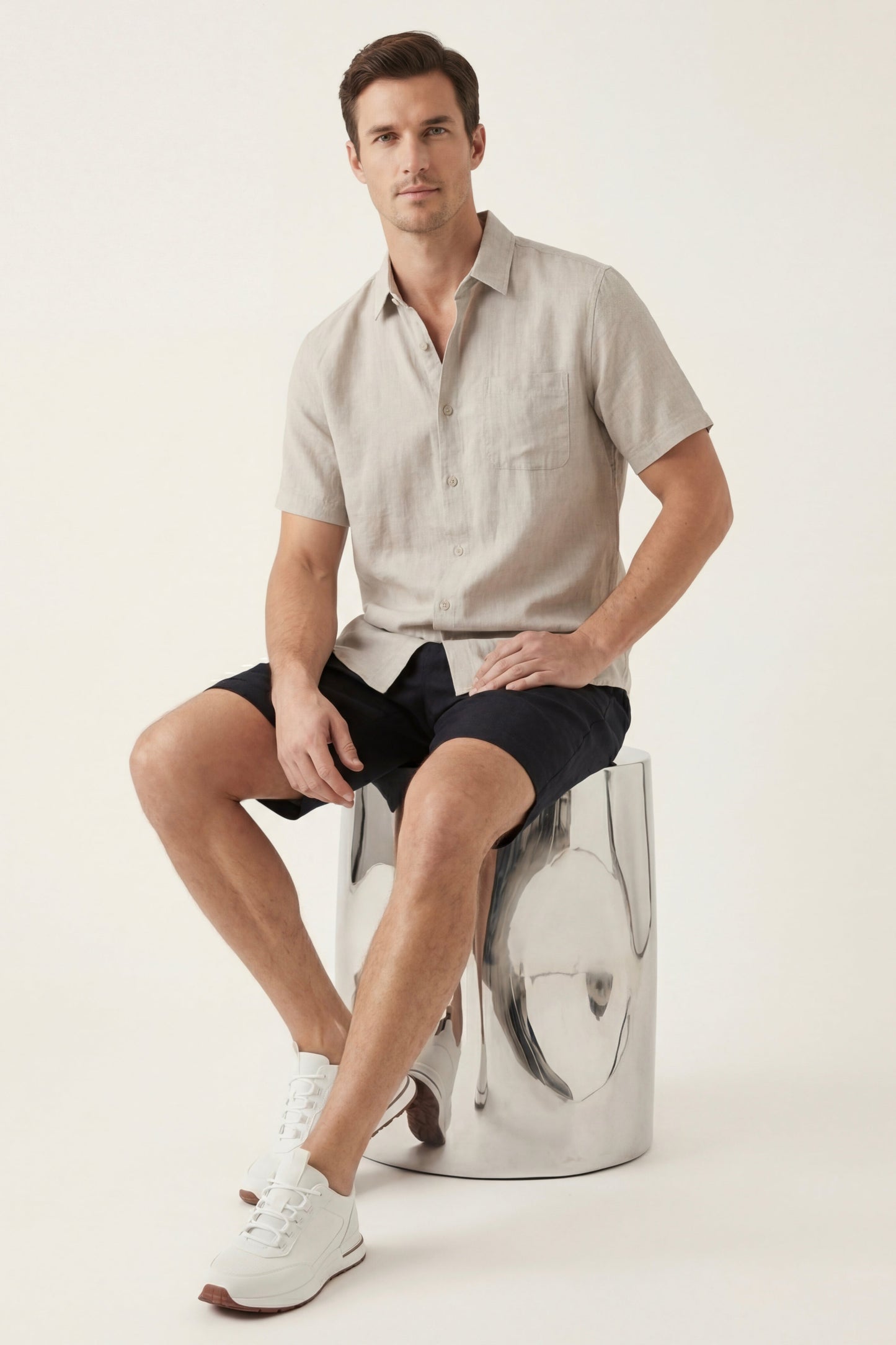 Verona Leinenhemd & Shorts Beige/Schwarz