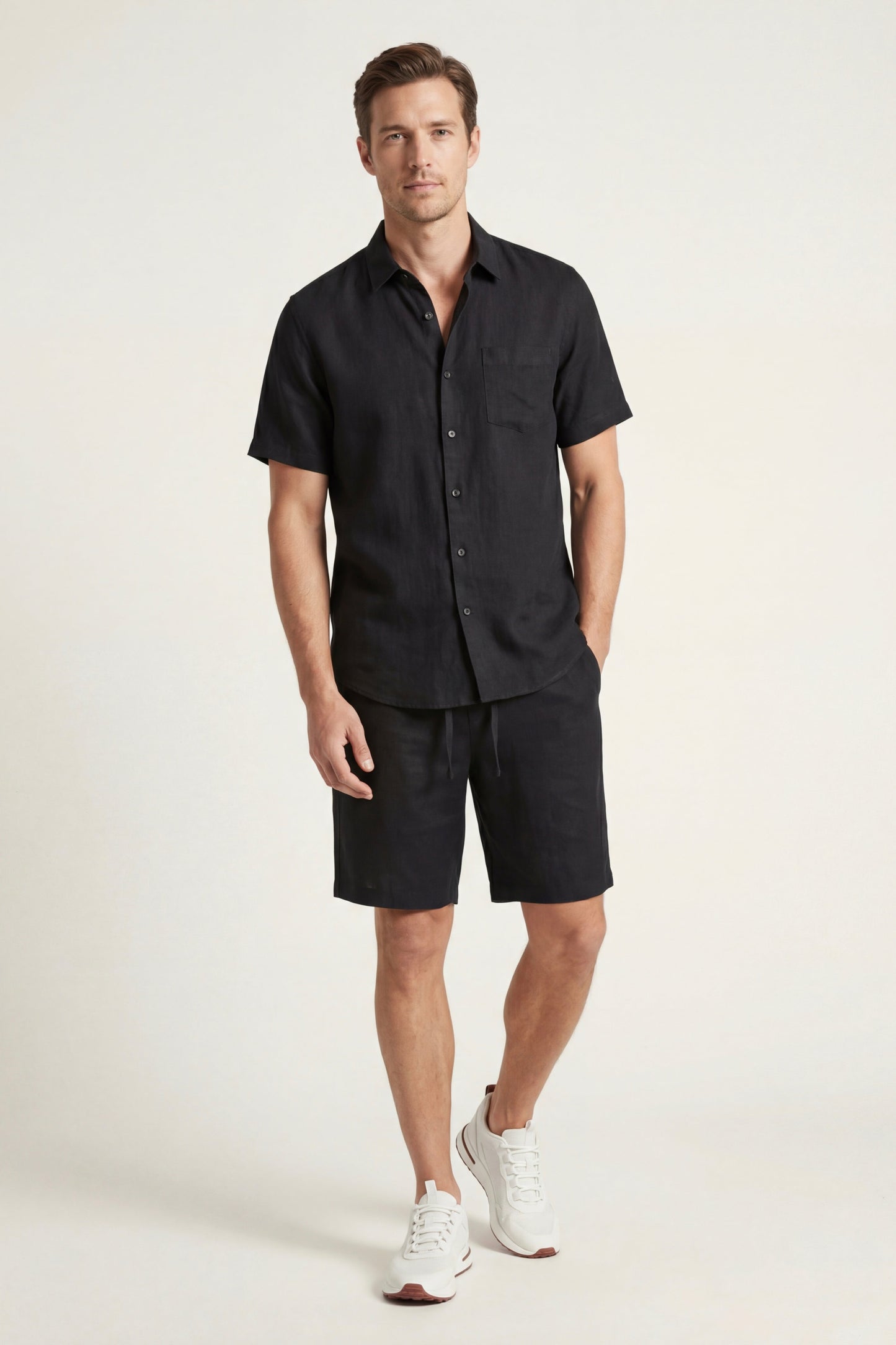 Verona Leinenhemd & Shorts Schwarz