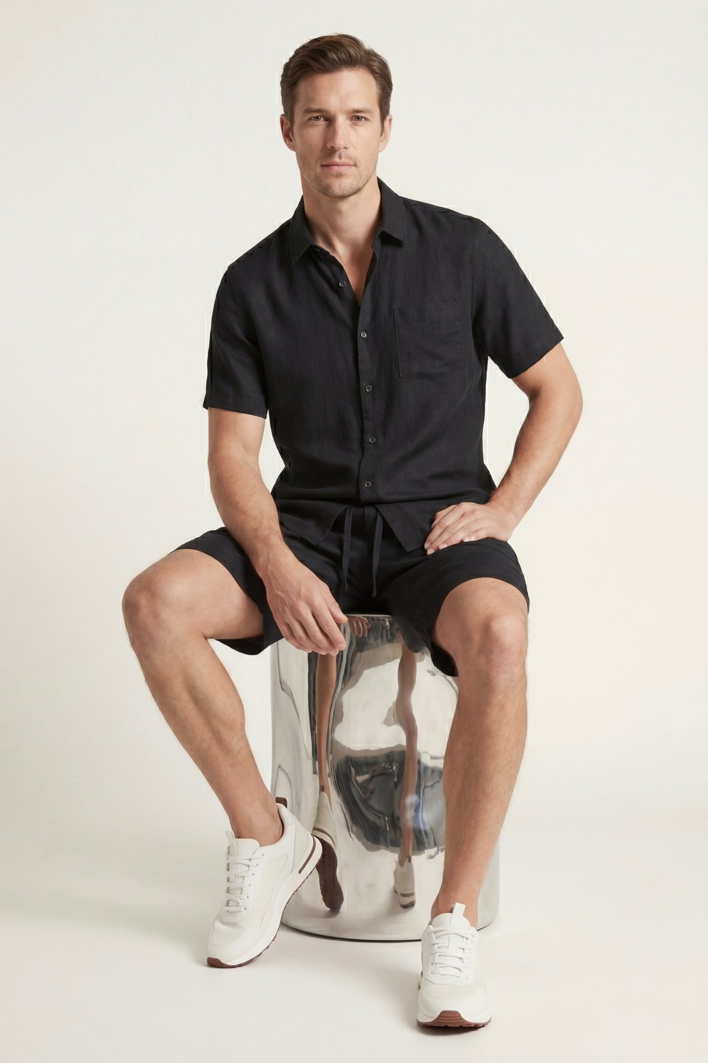 Verona Leinenhemd & Shorts Schwarz