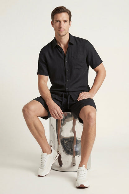 Verona Leinenhemd & Shorts Schwarz