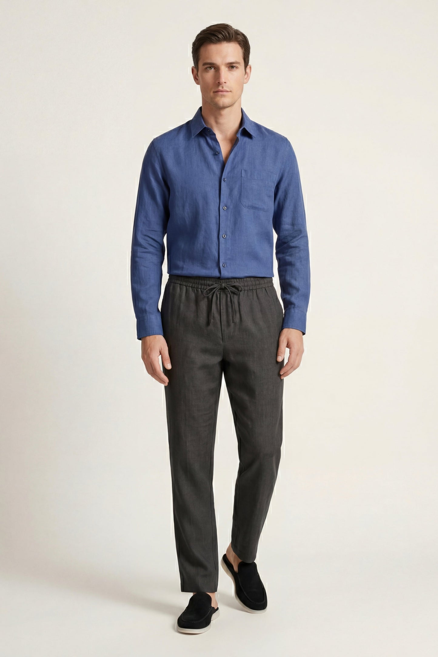 Pisa Leinen-Set Langarm Blau/Schwarz