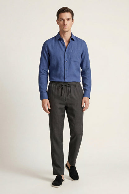 Pisa Leinen-Set Langarm Blau/Schwarz