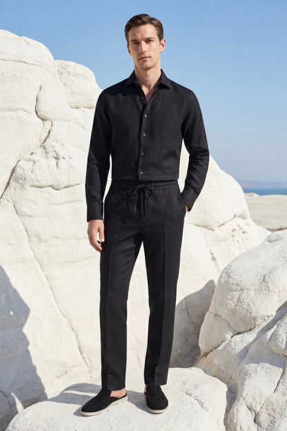 Pisa Leinen Set Langarm Schwarz/Schwarz