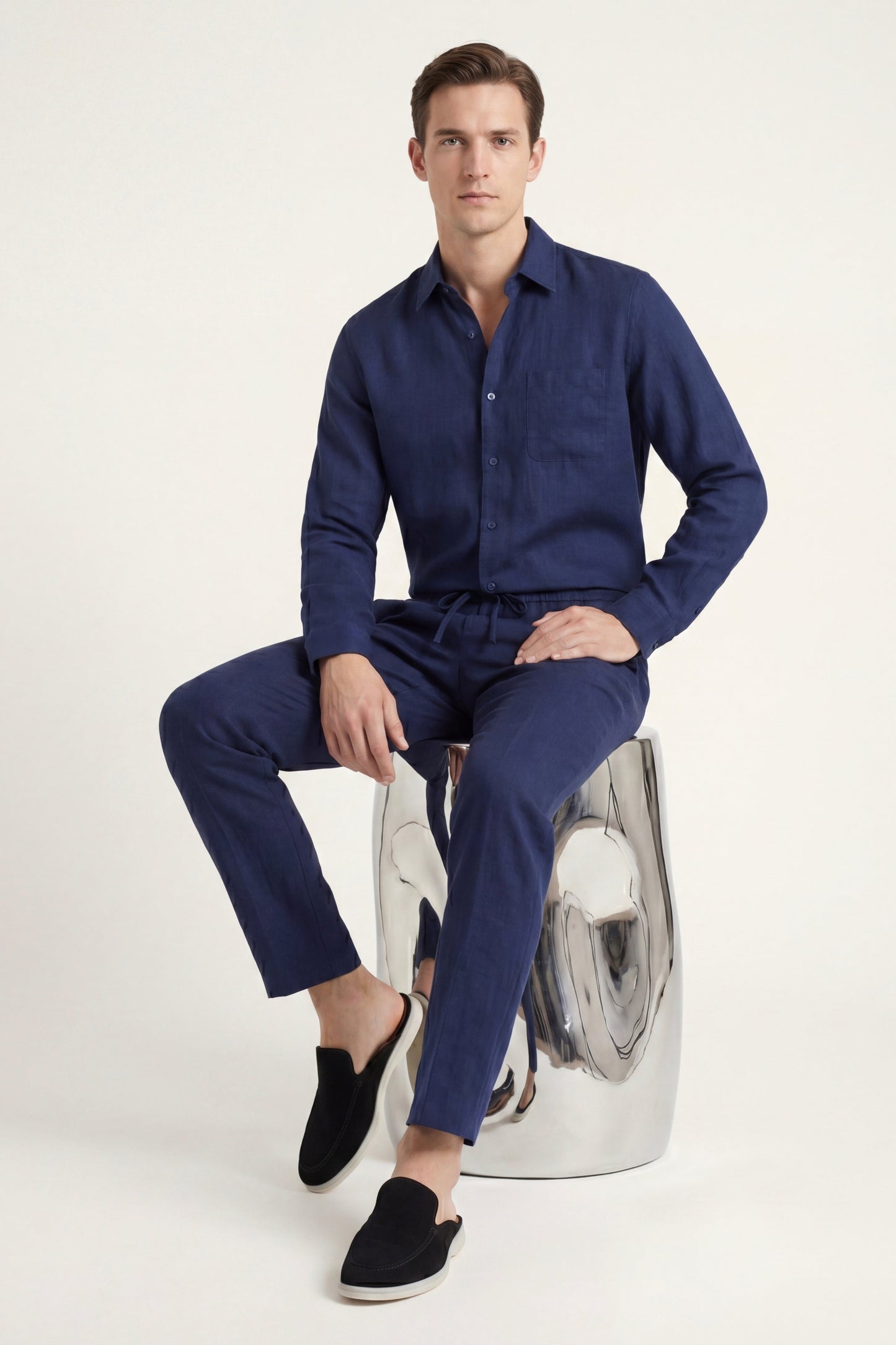 Bellagio Leinen Set Langarm Navy