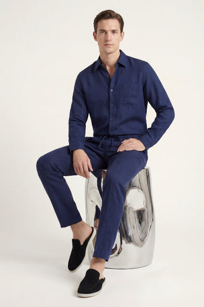 Bellagio Leinen Set Langarm Navy