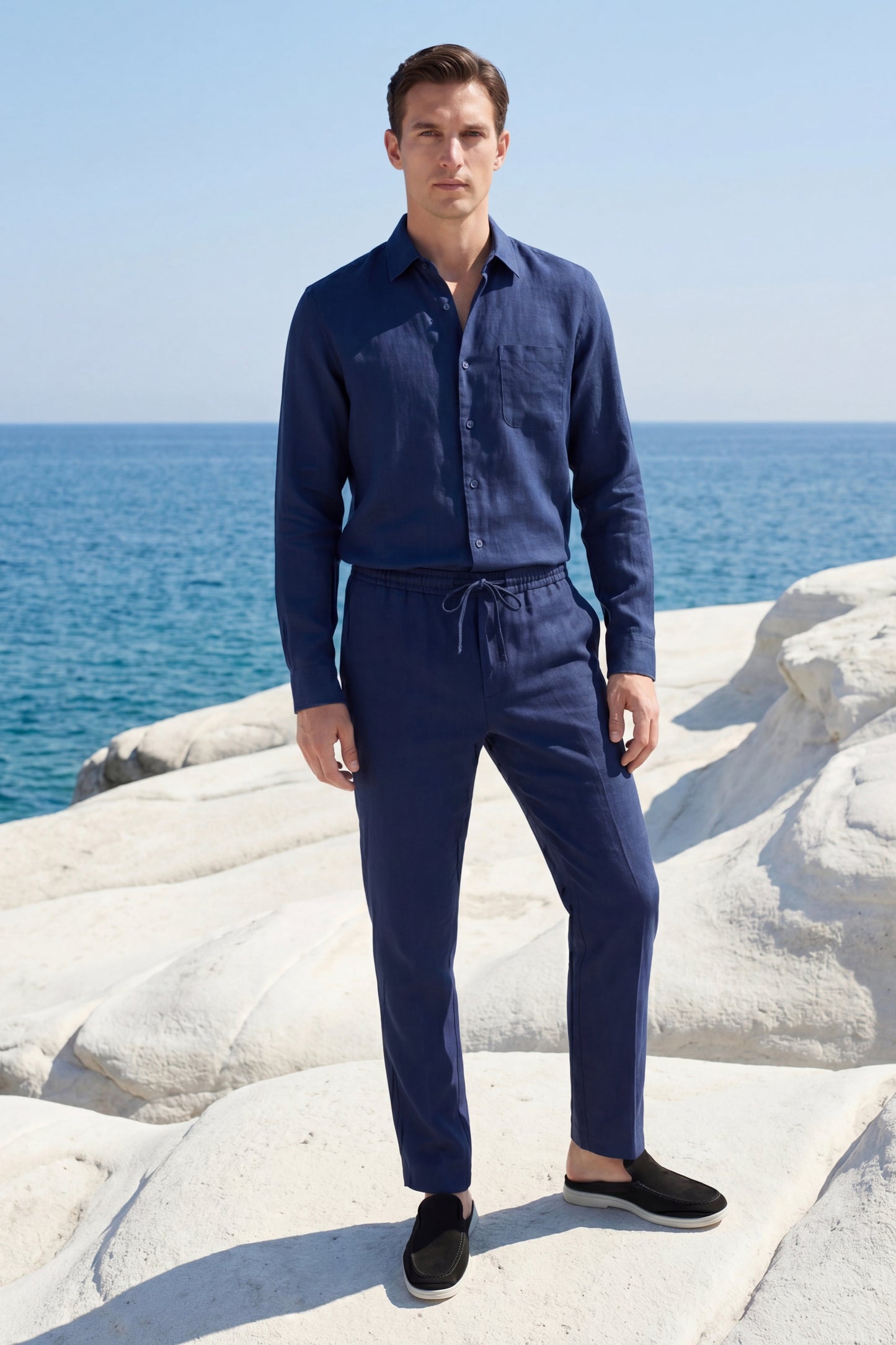 Bellagio Leinen Set Langarm Navy