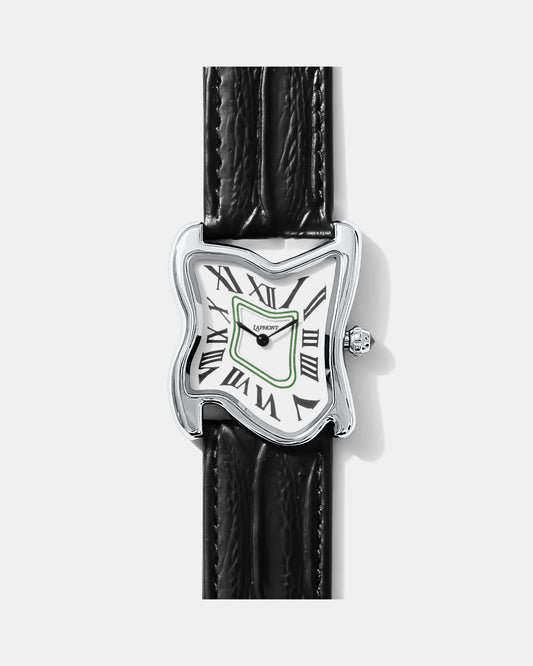 Quadratische Schmelz-Uhr Groß Silber