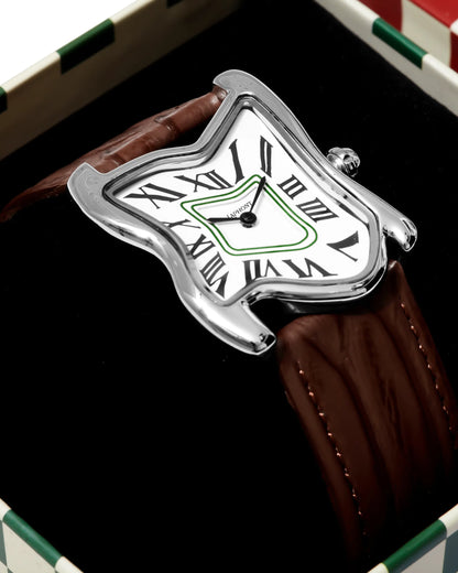 Quadratische Schmelz-Uhr Groß Silber