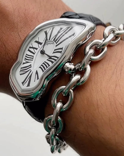Schmelzende Uhr Groß Silber