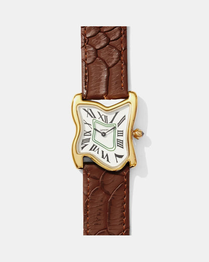Quadratische Schmelz-Uhr Groß Gold
