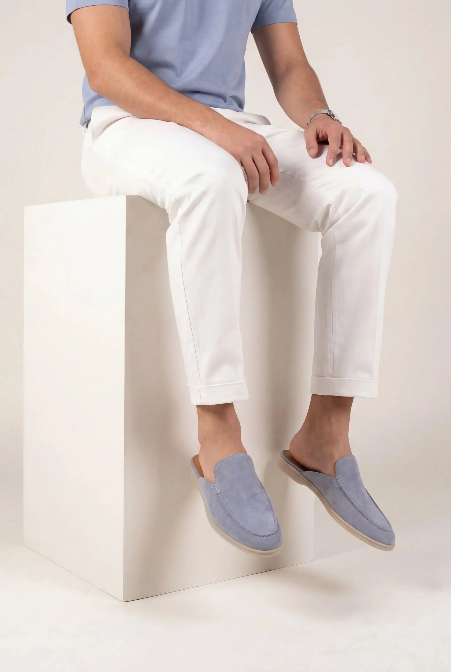 Babyblauer Suède Yacht Mule