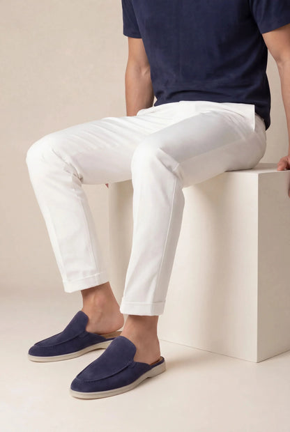 Marineblaues Wildleder Yacht-Mule