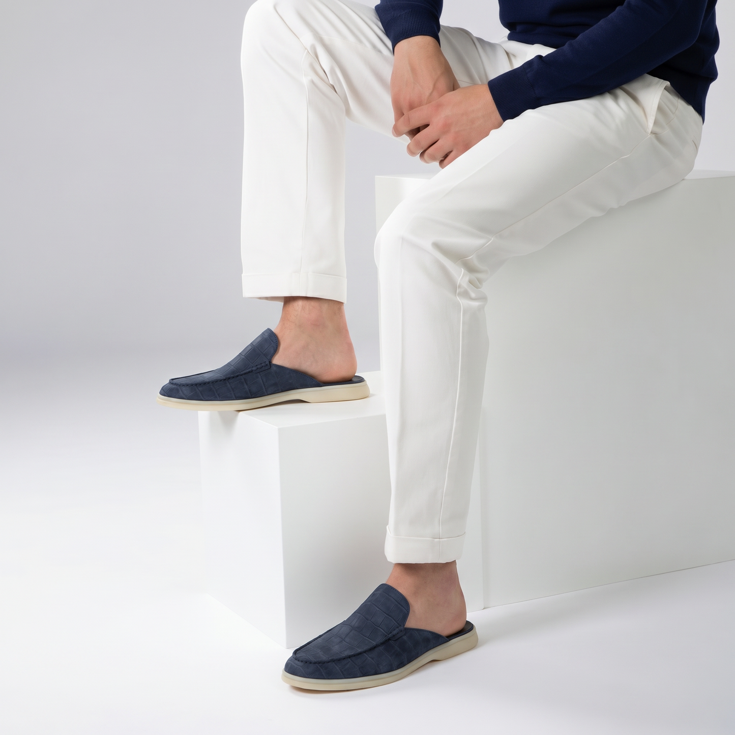 Marineblauer Croco Mule Yacht | LIMITIERTE AUFLAGE