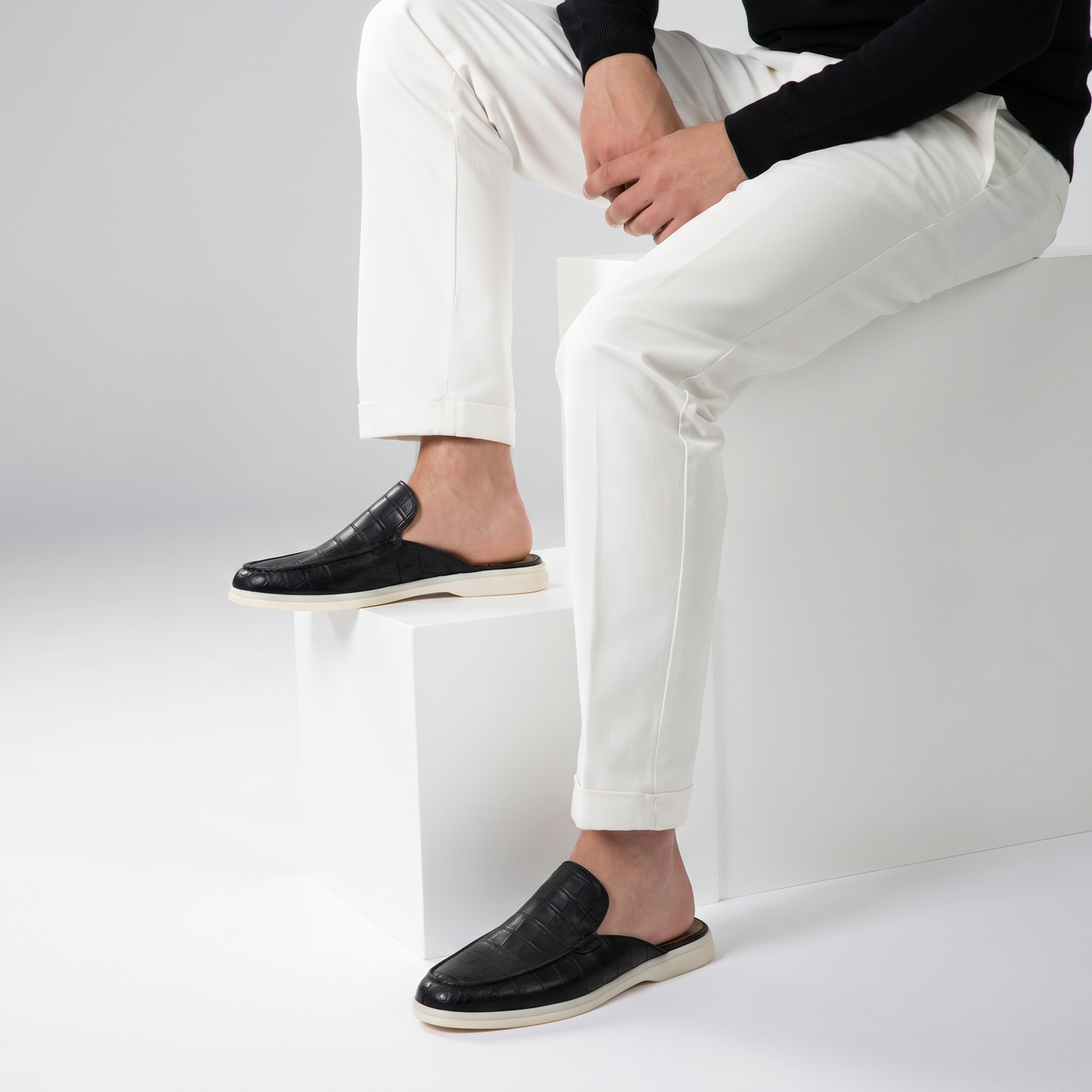 Schwarze Croco Mule Yacht | LIMITIERTE AUFLAGE